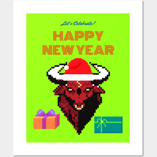 New year illustration with 2021 symbol - bull Posters and Art